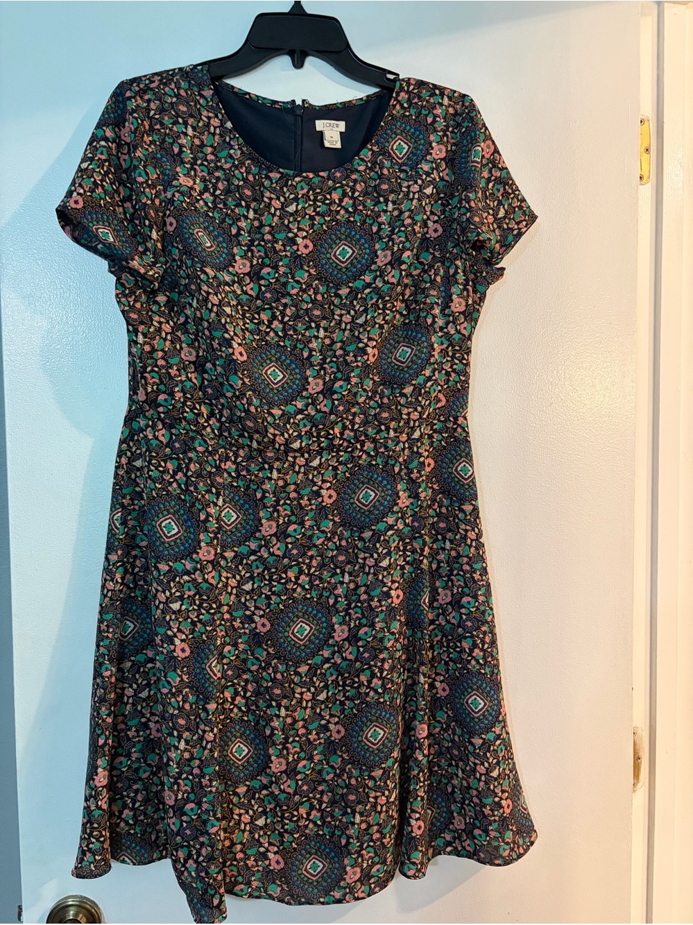 J Crew Black Floral Short-Sleeve Fit & Flare Dress